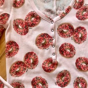 PINK Victoria's Secret Donut Print Pajama Top - Pink and Brown